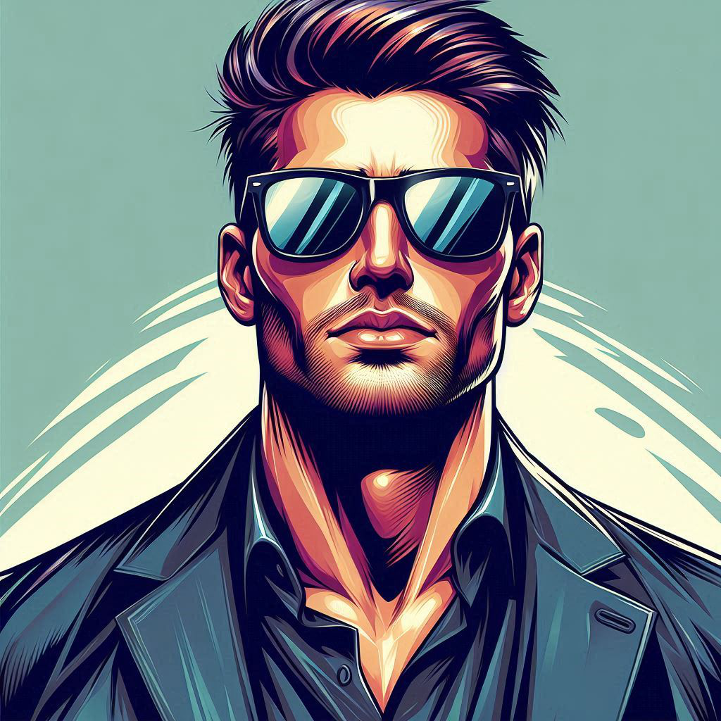 Stylized character with sunglasses